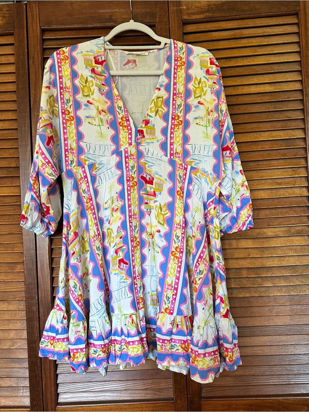 Label of Love Fiorella Greek Tropical Print Mini Dress Cover Up size medium - Picture 3 of 10